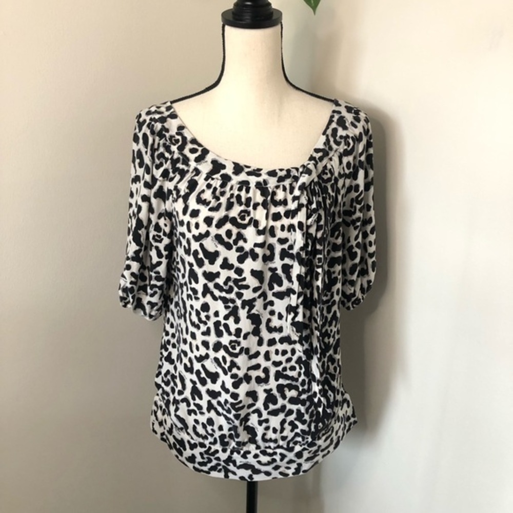 White House Black Market 100% Silk Leopard Print Blouse